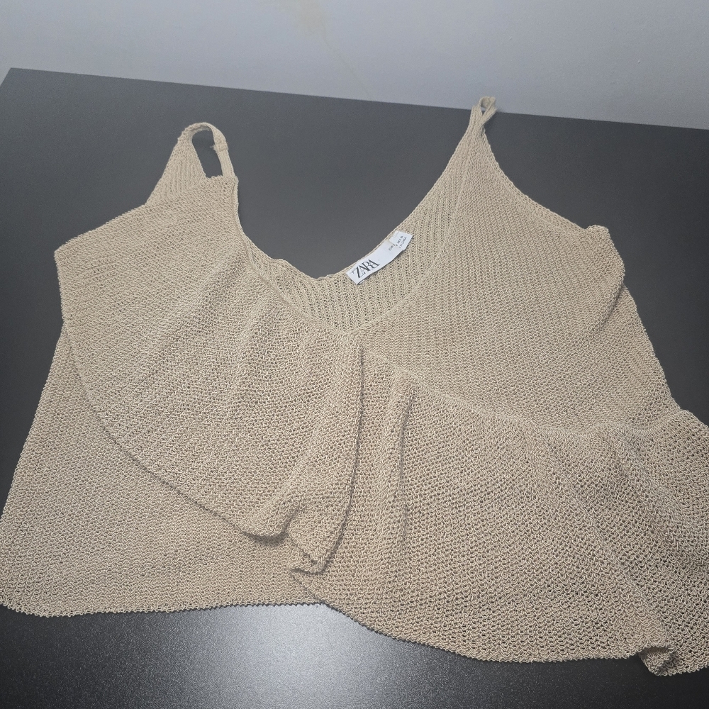 Zara Tan Asymmetrical Ruffled Camisole